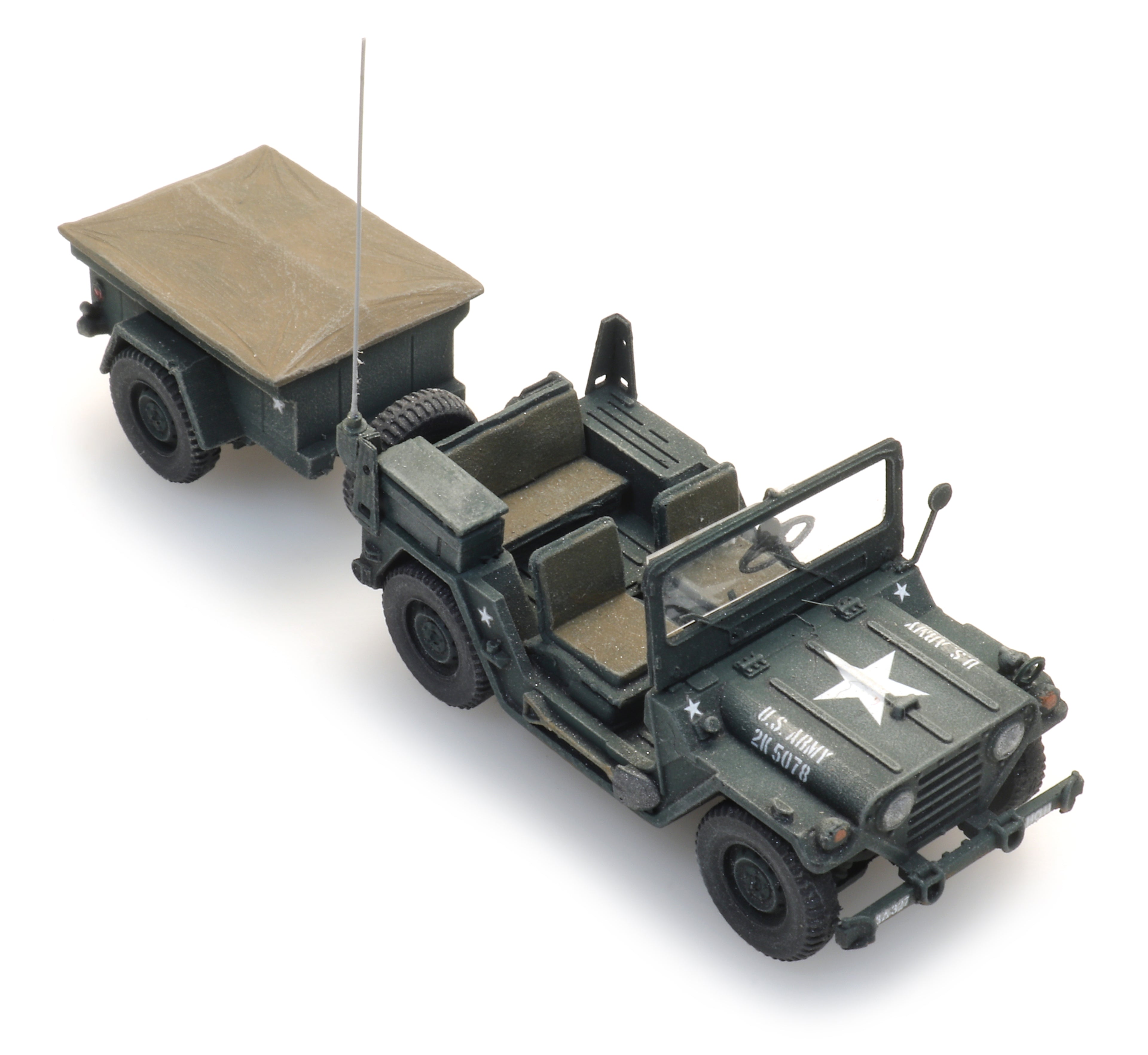 Artitec US M151 Jeep + M416 Trailer Forest Green 6870569 – 1:87 HO Scale Model