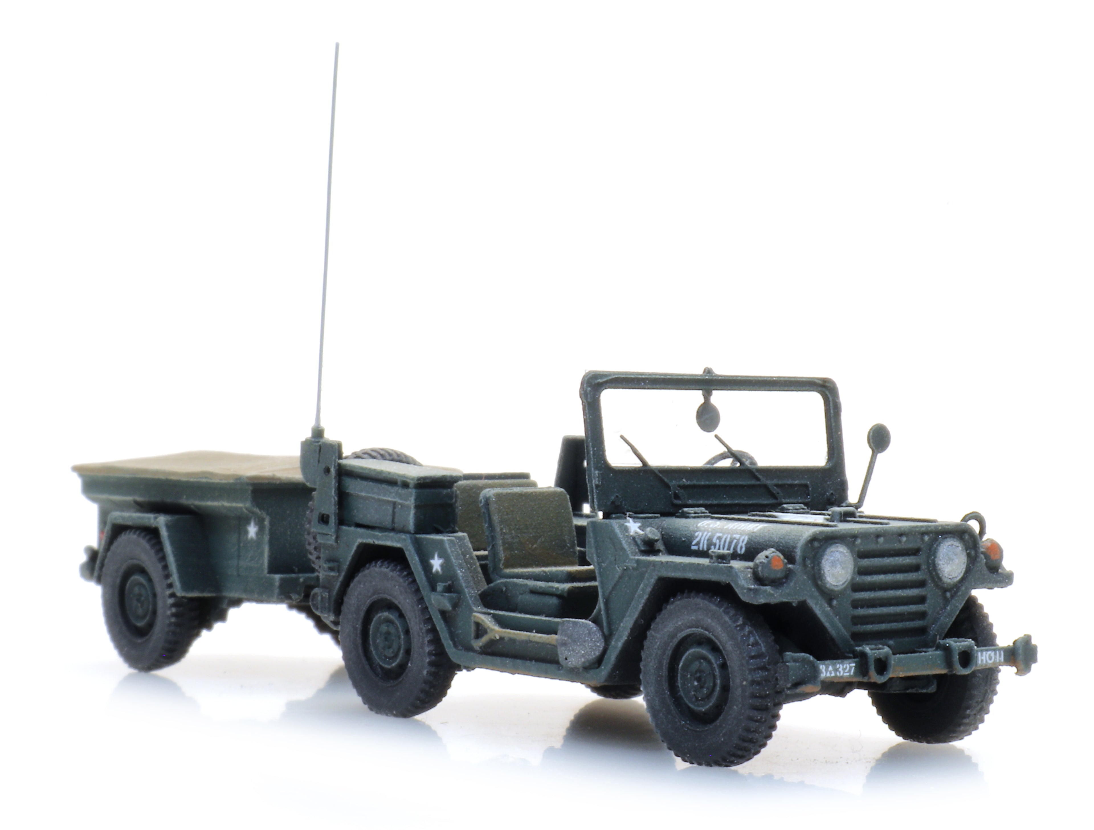 Artitec US M151 Jeep + M416 Trailer Forest Green 6870569 – 1:87 HO Scale Model