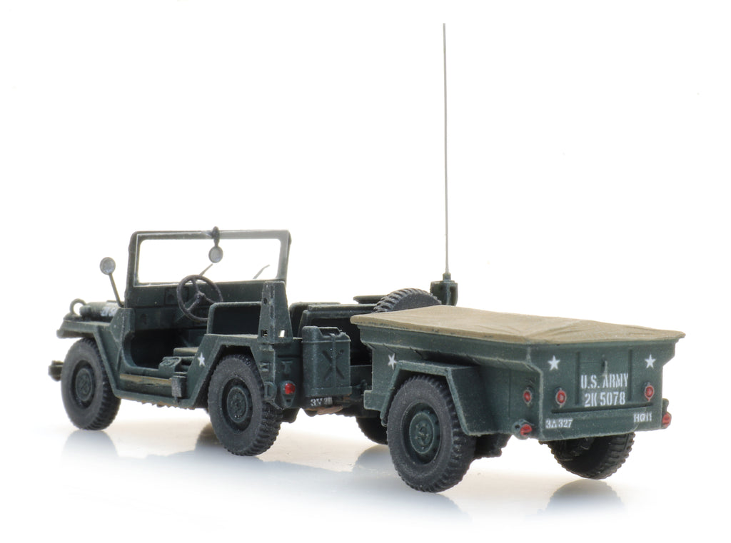 Artitec US M151 Jeep + M416 Trailer Forest Green 6870569 – 1:87 HO Scale Model