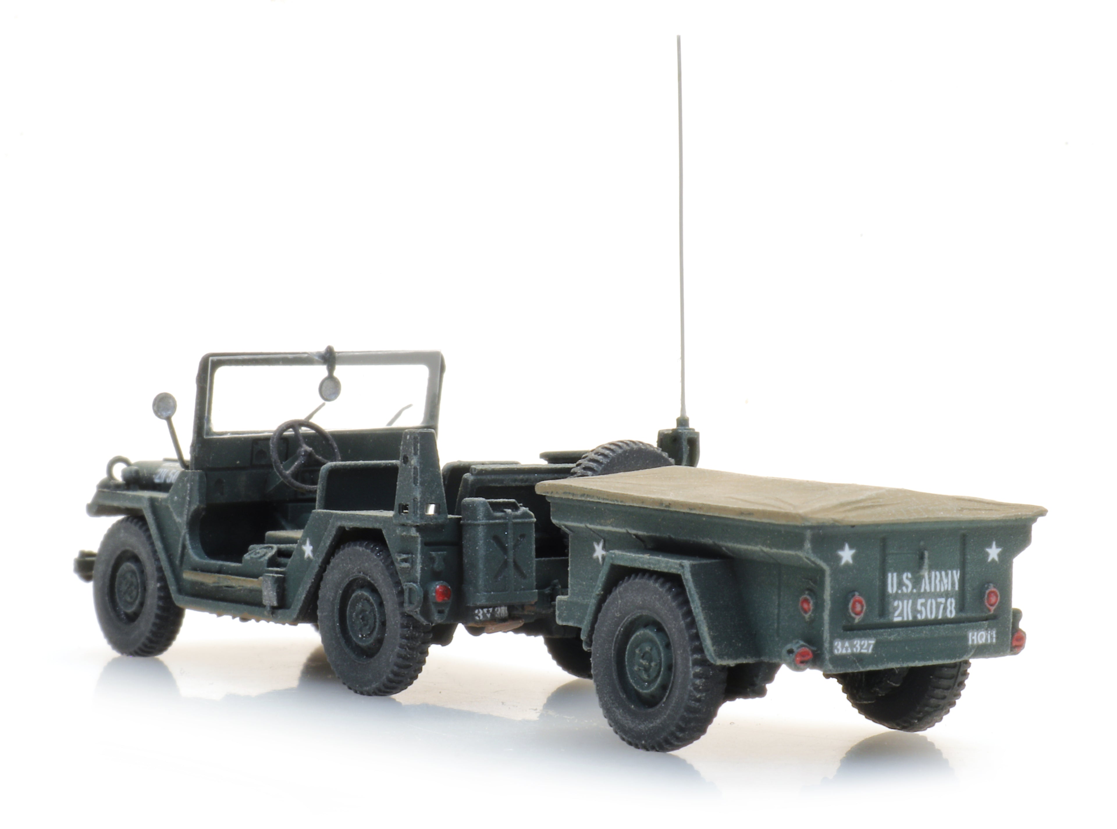 Artitec US M151 Jeep + M416 Trailer Forest Green 6870569 – 1:87 HO Scale Model