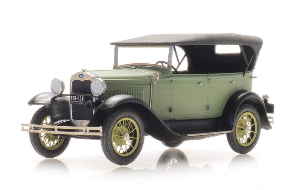 Artitec Ford Model A Phaeton with Raised Soft Top Green 387.521 Ready-Made 1:87 HO Scale Model