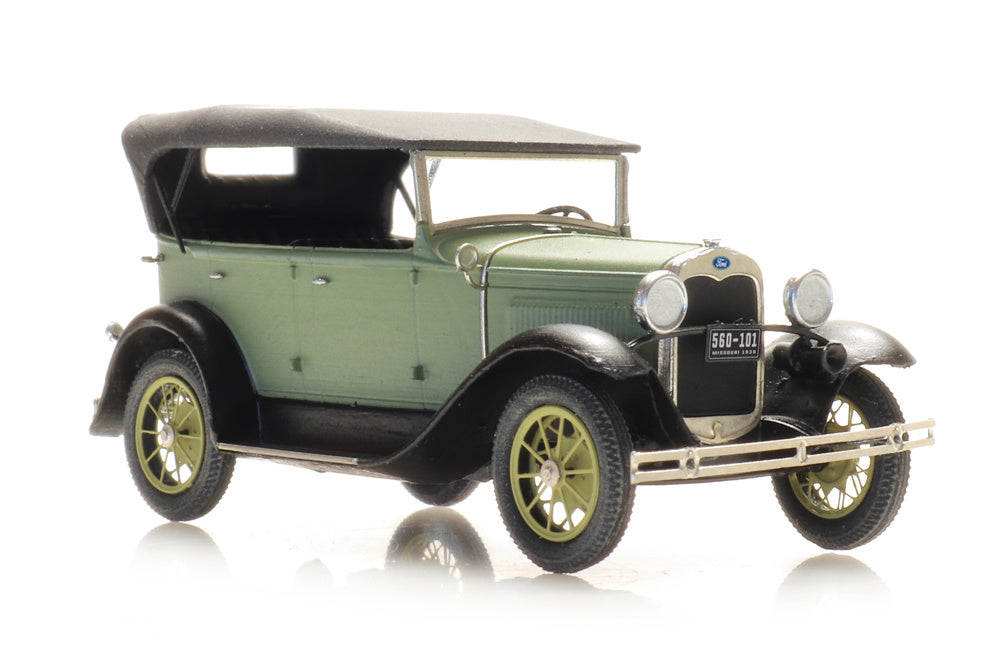 Artitec Ford Model A Phaeton with Raised Soft Top Green 387.521 Ready-Made 1:87 HO Scale Model