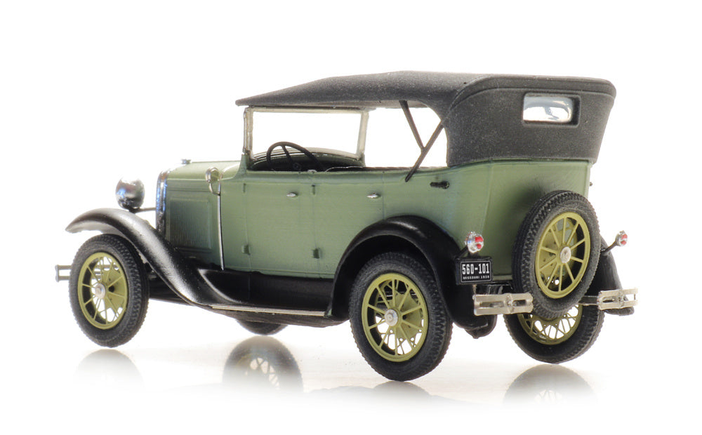 Artitec Ford Model A Phaeton with Raised Soft Top Green 387.521 Ready-Made 1:87 HO Scale Model